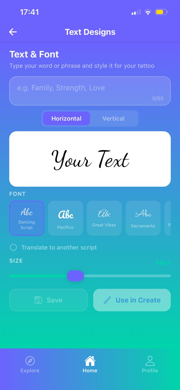 Text Designs, with a choice of script fonts